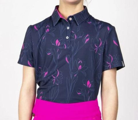 Dívčí triko Kjus Girls Printed Polo S/S Atlanta Blue/Magenta