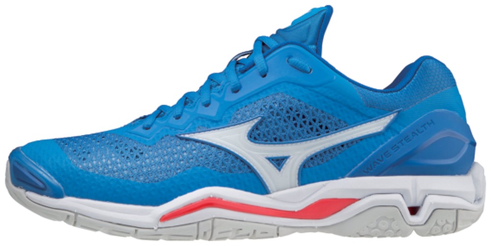 Mizuno WAVE STEALTH V / FRENCH BLUE / WHITE / IGNITION RED / 50.0/14.0 – obrázek 1