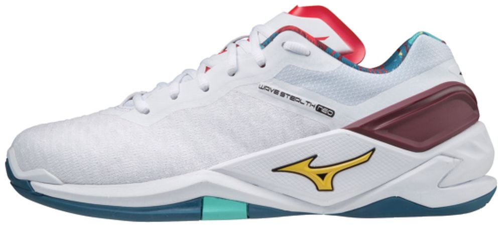 Mizuno WAVE STEALTH NEO / White/High Visibility/Moroccan Blue / 50.0/14.0 – obrázek 1