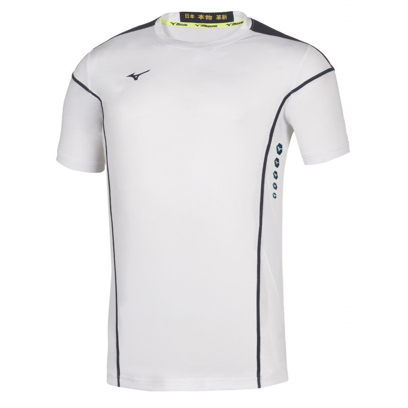 Mizuno Hex Rect Tee Jr / White/Navy / 116 – obrázek 1