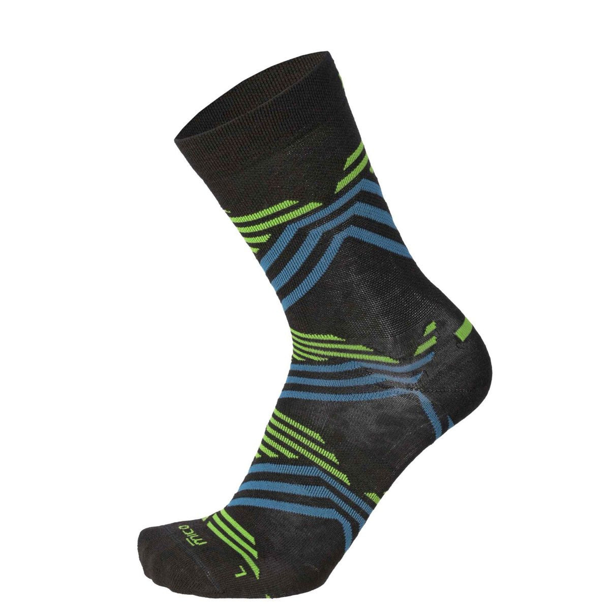 Mico LIGHT W. NATURAL MERINO RUN CREW SOCK, NERO/VERDE PRATO, L – obrázek 1